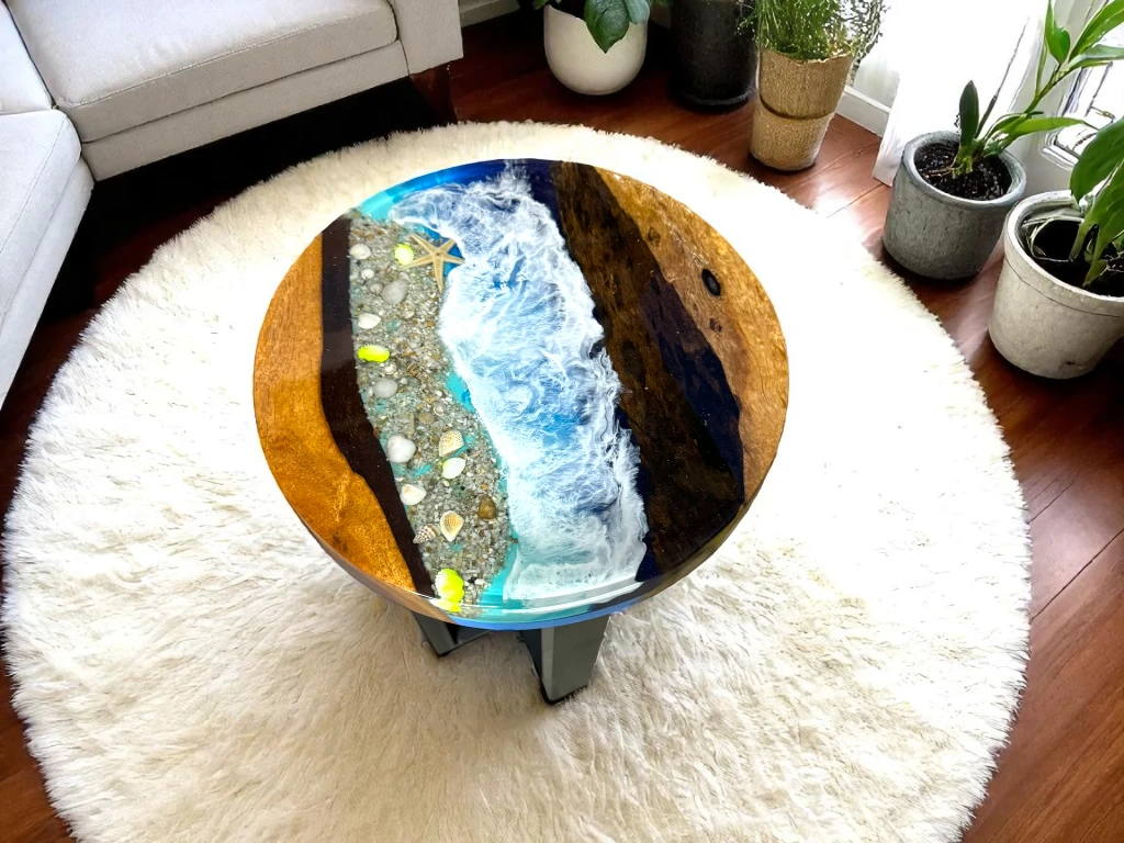 Resin River Round Table – Handcrafted from Natural Wood